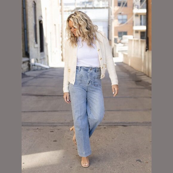 NEW Generation Love - Sizes M, L, XL Women's Kelly Chain Cardigan, Cream Melange - Picture 9 of 11